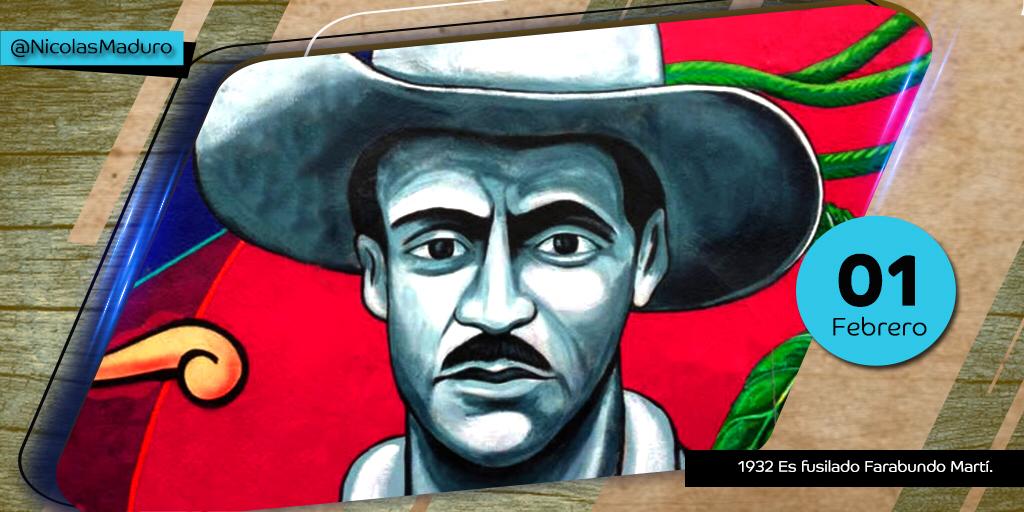 Venezuela conmemora junto al pueblo salvadoreño, 89 años de la siembra de Farabundo Martí. En cada batalla que damos contra la injerencia imperial, está presente la rebeldía y dignidad de Farabundo durante su lucha por la libertad de su pueblo. ¡Honor y Gloria eterna!