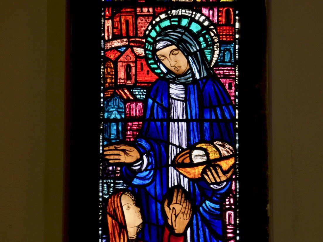 The goddess Brigid was a member of the Tuatha Dé Danann. She was prob a triple deity (poetry, healing & metal smithing) & was associated with fertility, growth & birth. Her feast day & St Bridget’s are the same, thus a Christian appropriation of the deity. (Bridget by Evie Hone)