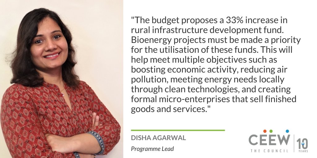  #UnionBudget2021 The budget proposes a 33% increase in rural infrastructure development fund. Bioenergy projects must be made a priority for the utilisation of these funds:  @disha_agarwal12.  #Cleanenergy  #energytransition