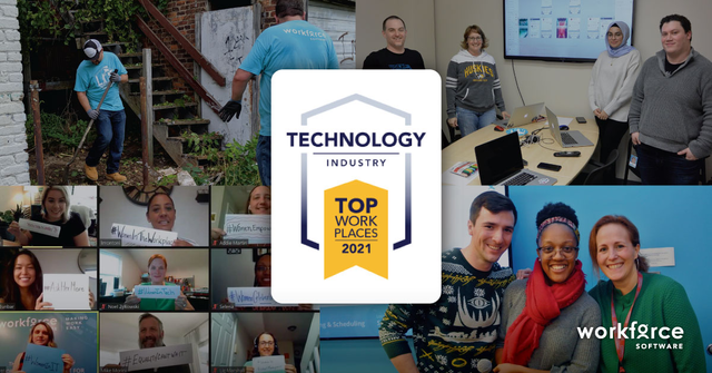 WorkForceSW's tweet photo. Our employees are the heart of WorkForce Software and we are honored that they have rated us a 2021 Top Technology Workplace!! 🏆 #2021NationalTopWorkPlaces  #WFSLife @TopWorkplaces   https://t.co/KGHFprwEBY https://t.co/1QPXFLT78a
