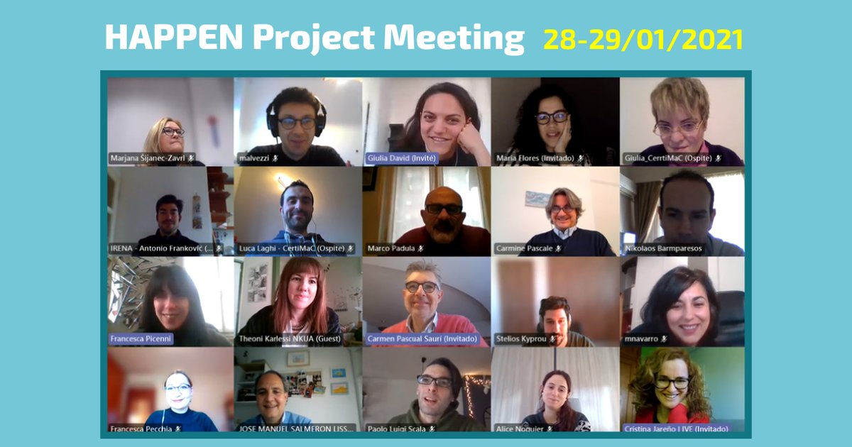 HAPPEN_PROJECT's tweet photo. Last week, we held our 6th project meeting. Even if we are still not able to meet in person, it was still a good occasion to meet virtually and to take stock of the progress done! 
Read the summary: https://t.co/cgQRttD7RX https://t.co/DPguX6MZ1w