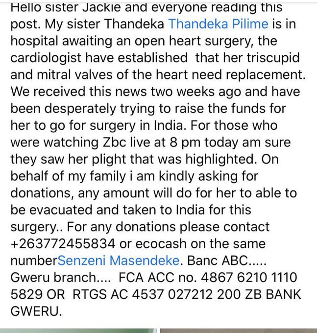 This is Thandek who needs money for an open heart surgery