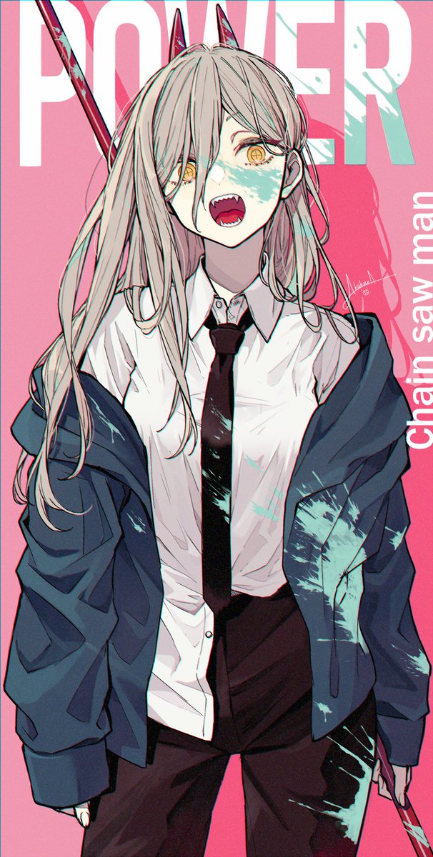 power (chainsaw man) 1girl solo necktie horns long hair shirt open mouth  illustration images