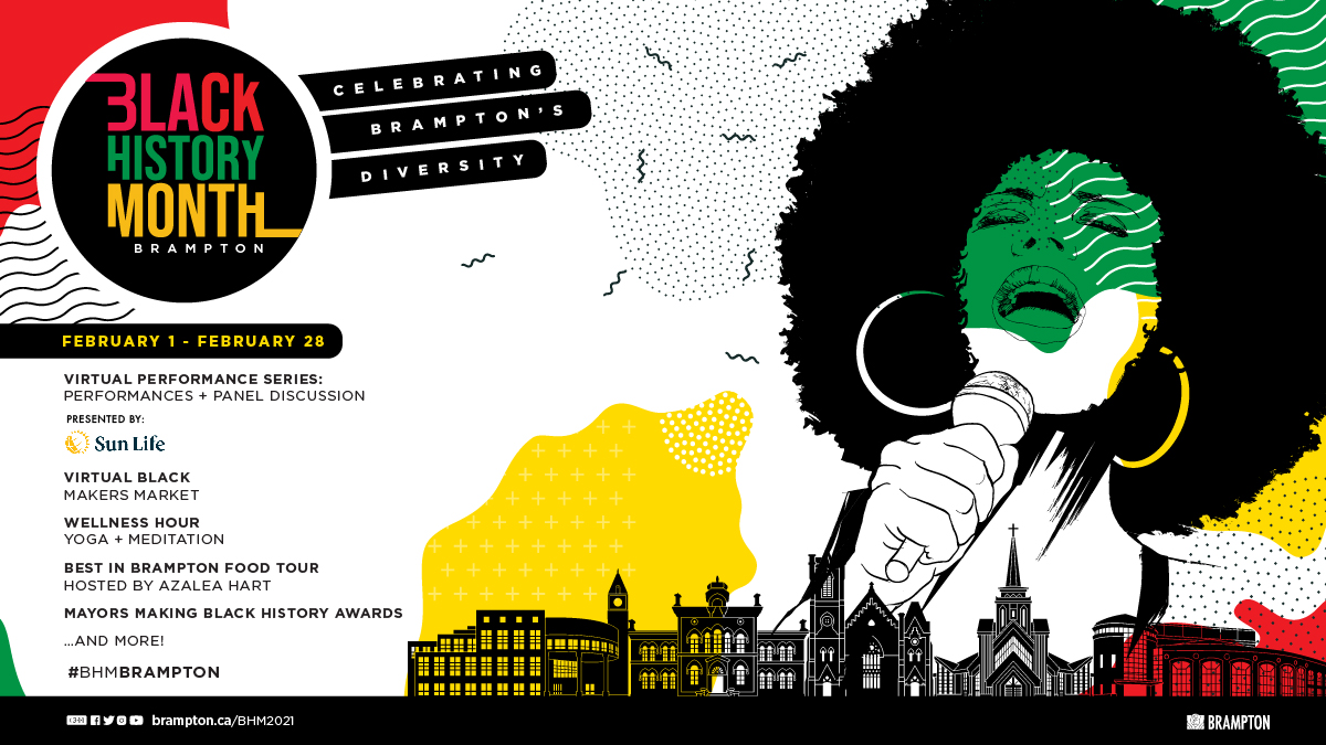 February is #BlackHistoryMonth. We're celebrating with a month long line up of virtual events, activities and performances for the whole family! Visit ow.ly/DKeH50DnJh3 and follow along using #BHMBrampton.