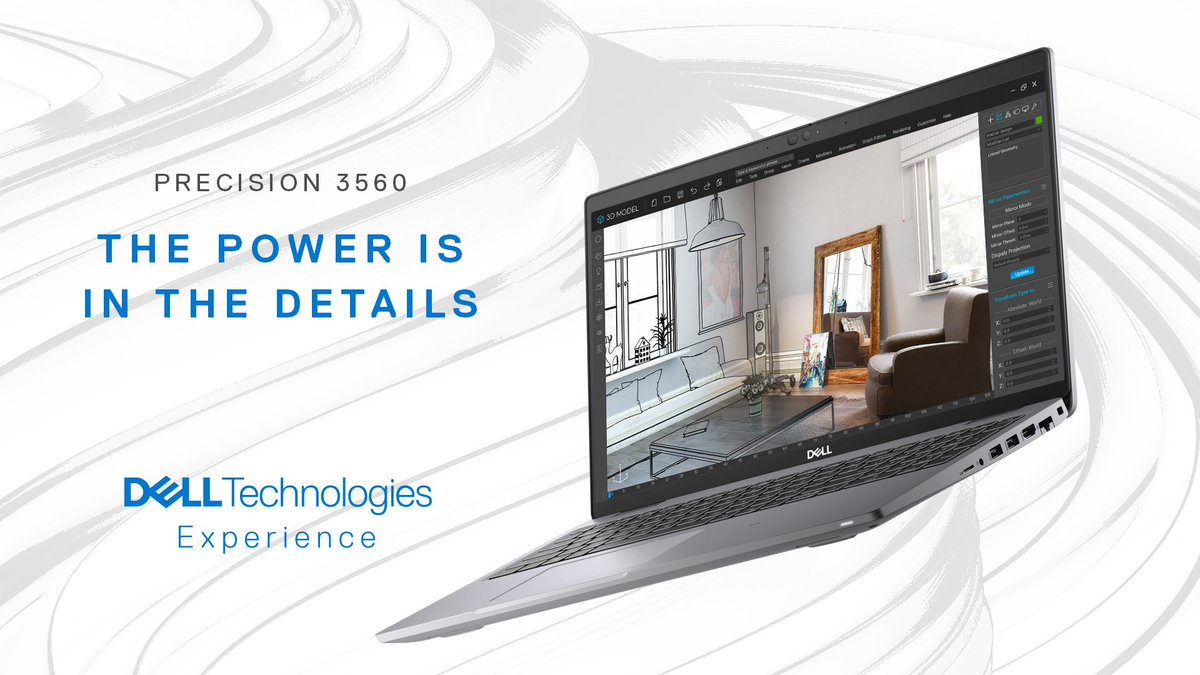 Dell's tweet image. Power your ideas with Precision 3560 mobile workstation, intelligently redesigned with built-in AI. Learn more at the #DellTechExperience dell.to/3t9RYaI