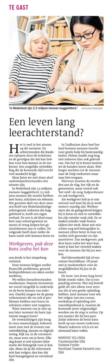 Ik schreef een artikel in de Leeuwarder Courant over #laaggeletterdheid en de belangrijke rol die #werkgevers kunnen spelen. #levenlangleren