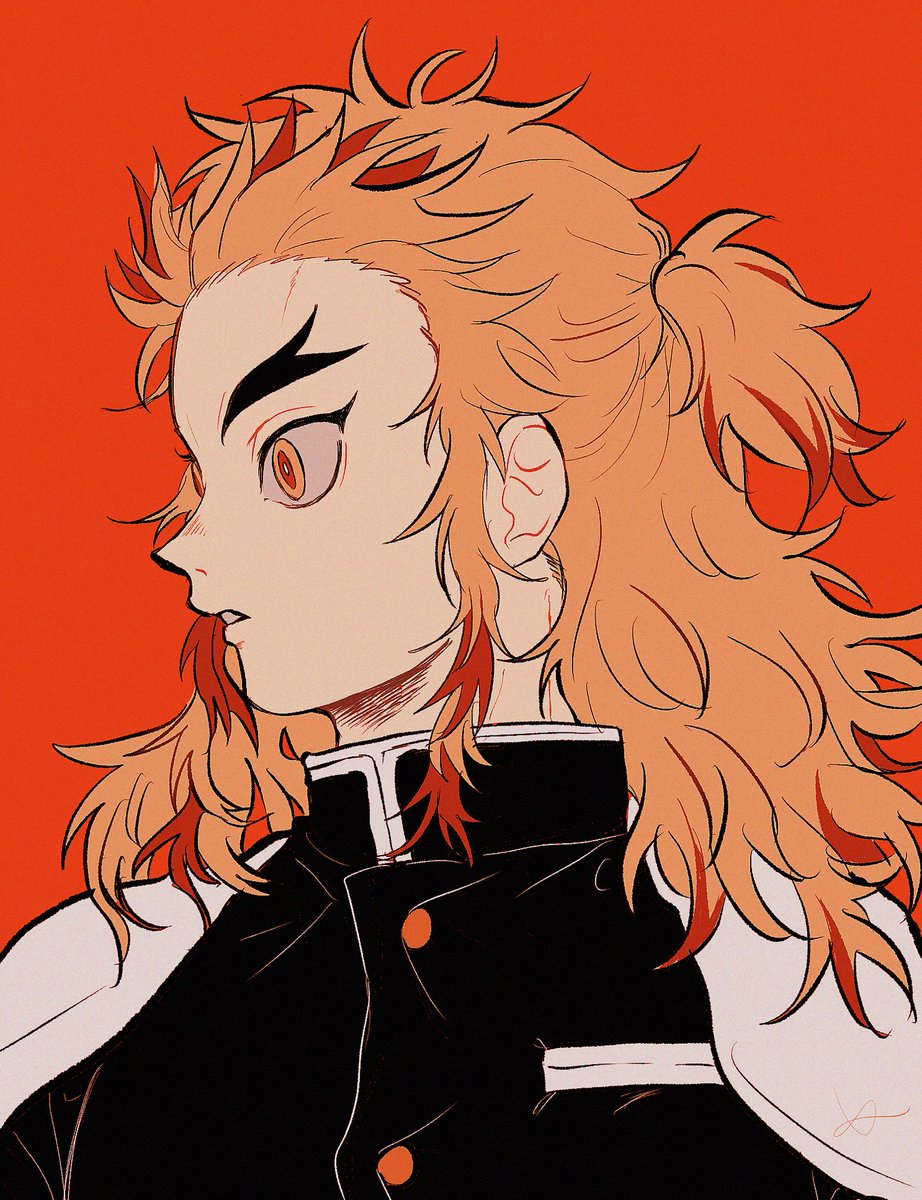 rengoku kyoujurou 1boy forked eyebrows male focus solo demon slayer uniform red hair simple background  illustration images