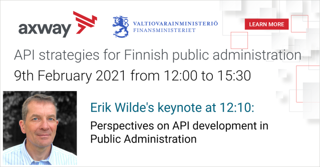 Hnystr's tweet photo. Mark your calendar and listen to Erik Wilde's keynote speech about perspectives on #API development in Public Administration at the Finnish Public Administration API Policy event on February 9. @VMuutiset @dret @Axway https://t.co/UBJe2m5ywm https://t.co/1sHBGyN6H1