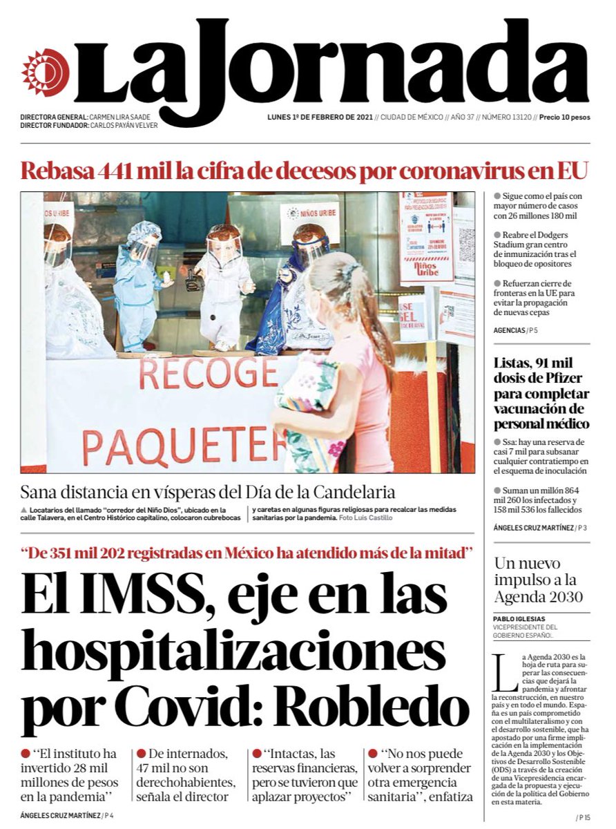 Buen día, semana y mes! 🧿

“Creo que todos tenemos un poco de esa bella locura que nos mantiene andando cuando todo alrededor es tan insanamente cuerdo.” -Julio Cortázar

Comparto algunas de las #PrimerasPlanas de hoy #1defebrero con circulación nacional en México: