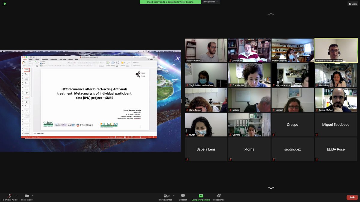 Victor Sapena presents the results of the SURE multicenter international metanalyisis study about the HCC recurrence risk after DAA at the weekly Liver Unit session. Paper just accepted in <a href="/Gut_BMJ/">Gut Journal</a>. Big collaborative effort <a href="/ma5RN/">Maria Reig</a> <a href="/cabibbo78/">Giuseppe Cabibbo</a> <a href="/docamitgs/">Amit G Singal</a>