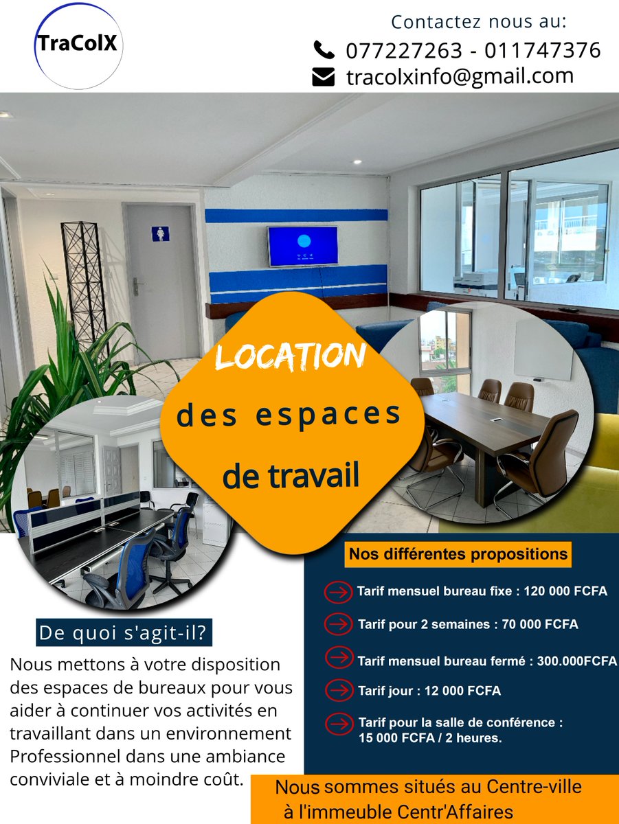 ✅Économiser 70% du coût de location💰💰
✅Éviter les problèmes de gestion quotidienne de votre bureau et concentrez-vous uniquement sur votre métier👩‍💼👨‍💼
✅Travailler près d'un réseau des entrepreneurs et booster votre business 🏢
facebook.com/TraColX
#coworking #entreprises