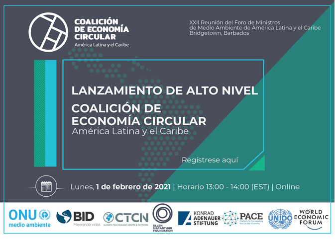 CircularLAC's tweet photo. ¡Llegó el gran día! No se pierdan hoy a las 13h EST el Lanzamiento de Alto Nivel de la Coalición de Economía Circular con la participación de @MinamPeru @MinAmbienteCo @CRMinae y @MIEM_Uruguay
 #CEC #EconomiaCircular #LAC 
@unep_espanol 
Regístrate aquí https://t.co/VFZygD4aan https://t.co/uEDqvzum2Y