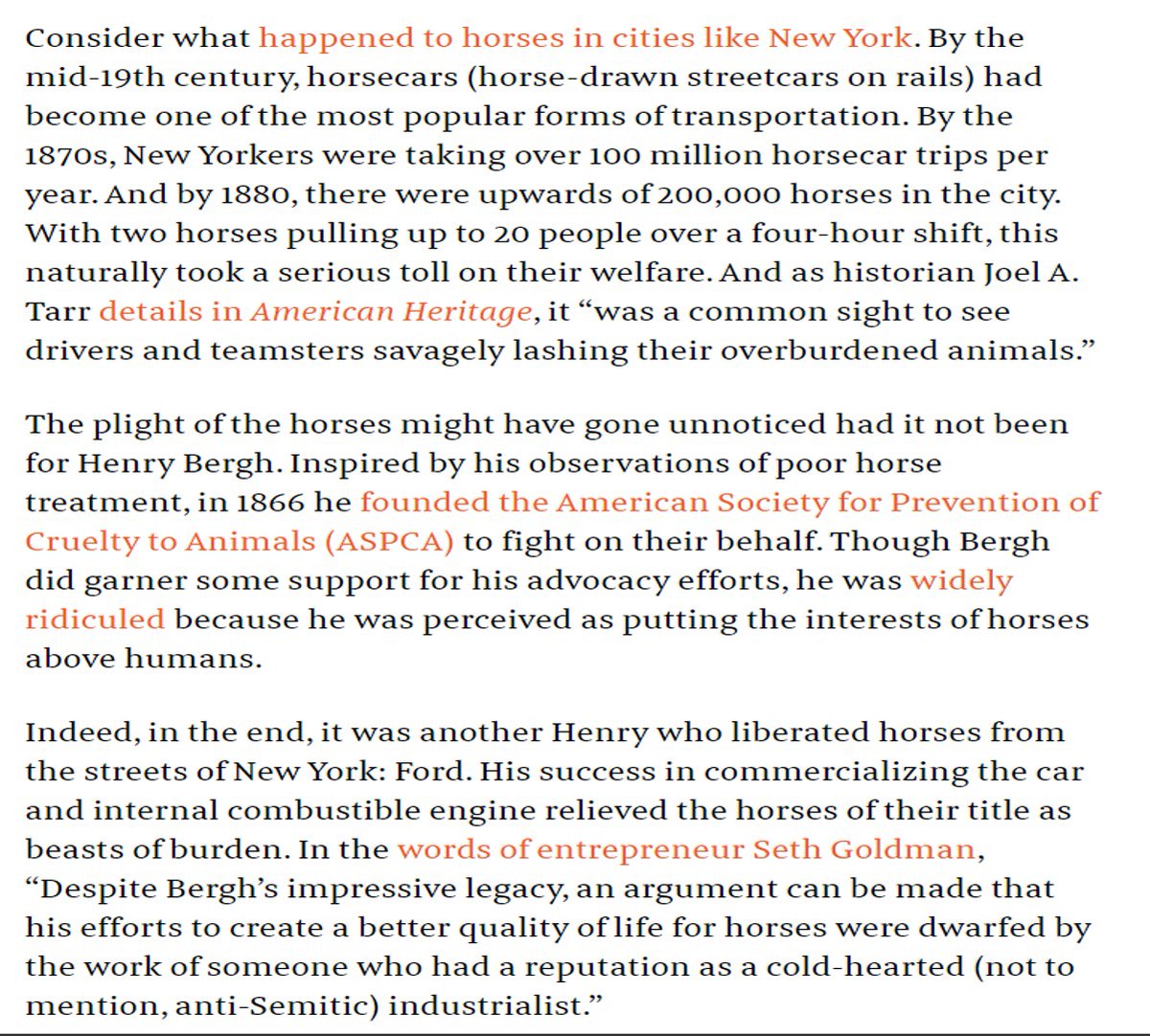 The alternative protein world LOVES to tell this story about how cars ended cruelty against horses who were used for transportation. But the way this story gets told says a lot about the conversations that are MISSING from the alternative protein world. 2/