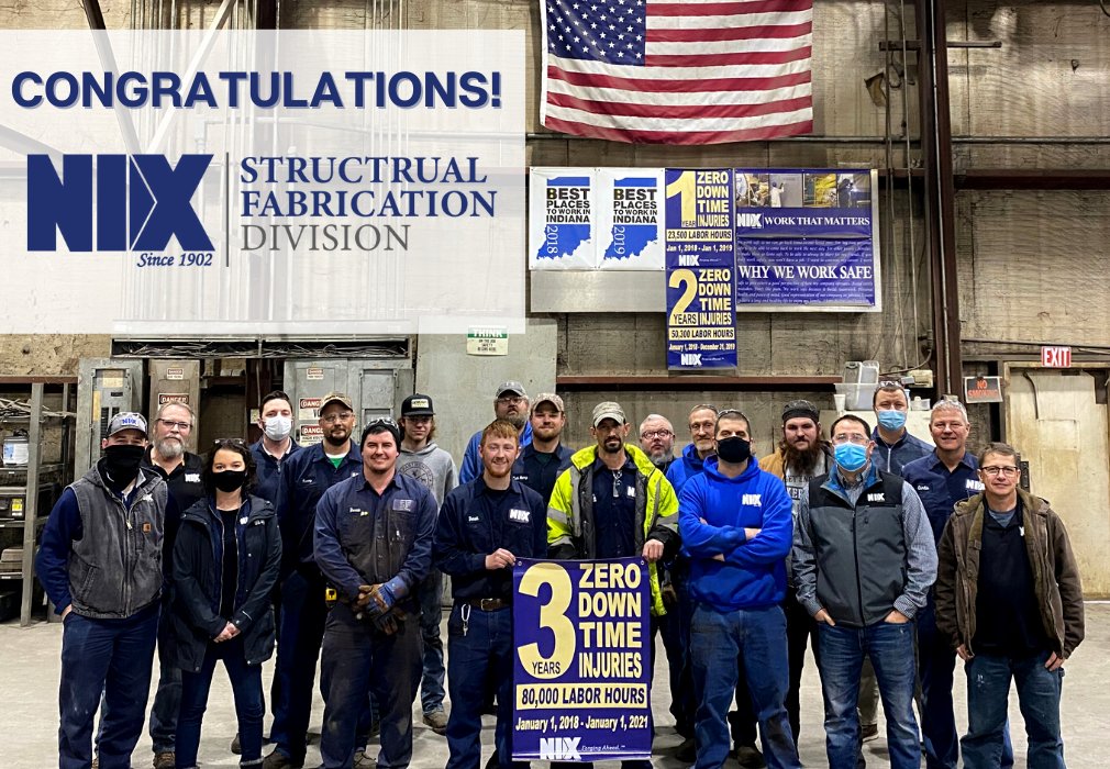 CompaniesNix's tweet photo. Congratulations to our Structural Fabrication Division for reaching 3 years with zero downtime injuries! Great work team! https://t.co/t2knrzVz4h