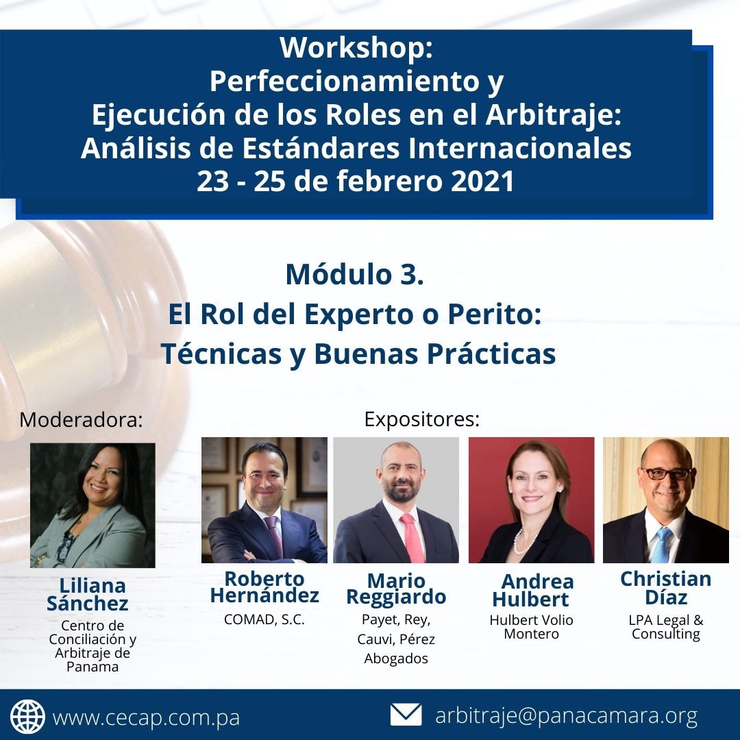 Conoce a nuestros expositores del Workshop de arbitraje: Perfeccionamiento y Ejecución de los Roles en el Arbitraje: Análisis de Estándares Internacionales (Modalidad Virtual)

¡Hoy cierre de tarifa especial!

Mayores detalles en el siguiente enlace: bit.ly/2M55GLh