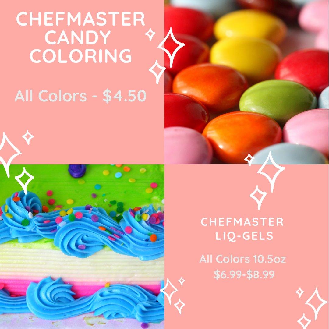 StoverCoBaking's tweet image. Chefmaster Candy Colorings and Liq-Gels in stock.  

#chefmaster #cakepops #cakepopsofintagram #chocolate #cargill #cargillchocolate #merckenschocolate #wilburchocolate #candymaking #meltedchocolate #chocolatemaking #confectionery #chocolatecoatings