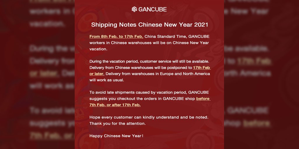 gancube's tweet photo. #GANCUBE #ChineseNewYear #ShippingNotes #2021 https://t.co/Jl6qGzeldk