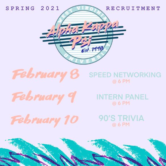 Next week we’re throwing it back to the 90’s with our Spring 2021 Rush! We hope to see you soon! 🥳🥳

<a href="/wvuchambers/">WVU John Chambers College of Business & Economics</a> <a href="/WVUGreekLife/">WVU Fraternity & Sorority Life</a> <a href="/WVUPGC/">WVU Professional Greek Council</a> <a href="/WestVirginiaU/">WVU Mountaineers · Let’s Go!</a>