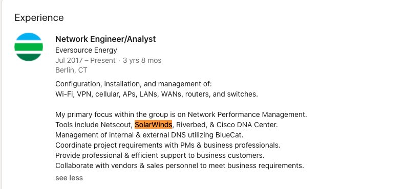 In January, our tracker also found a # of companies moving to Splunk Cloud that were also SolarWinds users. One example of a new  $SPLK customer is Eversource Energy which used SolarWinds according to a LinkedIn profile. This hack could have sped up sales cycles for  $SPLK.
