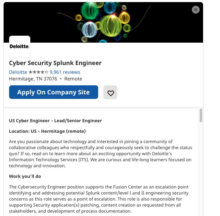Deloitte was one of the organizations directly impacted by the breach and claimed they were “taking steps to protect itself from any risks”. They recently put out a job opening looking for a Cyber Security  $SPLK engineer in January.