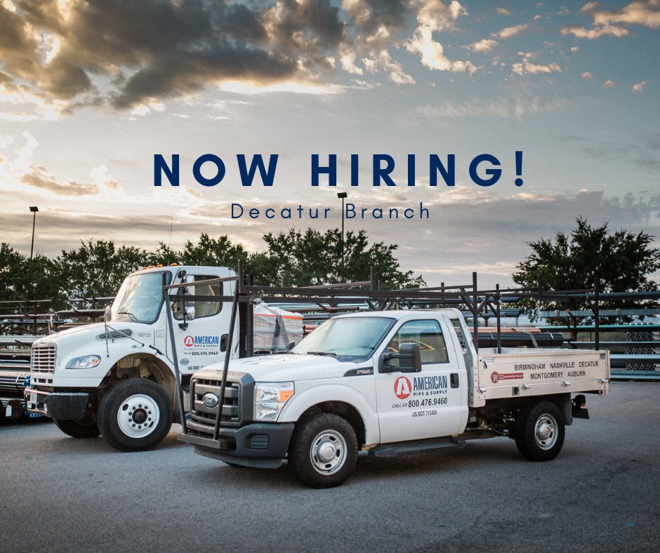 We are looking for a local delivery driver for our Decatur branch! Please contact Jeff Duncan at 205.313.3360 or jduncan@americanpipe.com for more information.