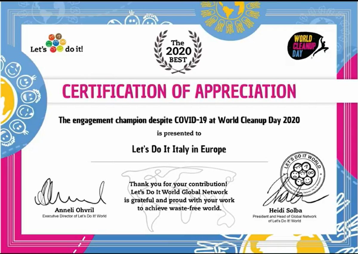LetsdoitItaly's tweet image. A conclusione della #cleanconference Let's do It! Italy è stata premiata per i risultati del #worldcleanupday 2020. Per questo dobbiamo ringraziare ogni singolo volontario. Avanti così verso il World Cleanup Day 2021
