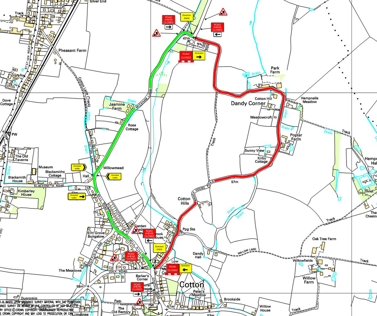 U5226 Brook House Road &amp; Dandy Corner, #Cotton will be closed from 3 - 5 February 2021 between 9am - 4pm each day, for road repairs. 

Please follow the diversion
Mill Hill, Mill Road, Wickham Lane and vice versa. #Suffolk