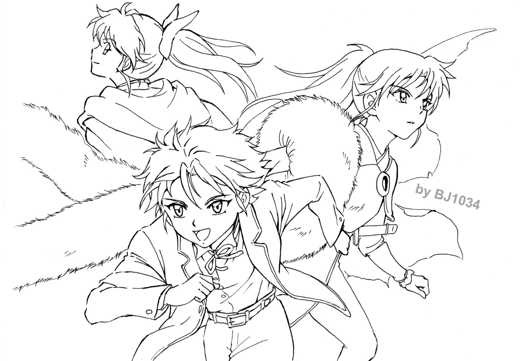 Bj1034 色鉛筆でコナンイラスト描いてます もうなかなか塗る時間がないからとりあえず線画 半妖の夜叉姫 イラスト 線画 模写 Newera Sixtones 日暮とわ せつな もろは T Co Gazbnfhjaj Twitter