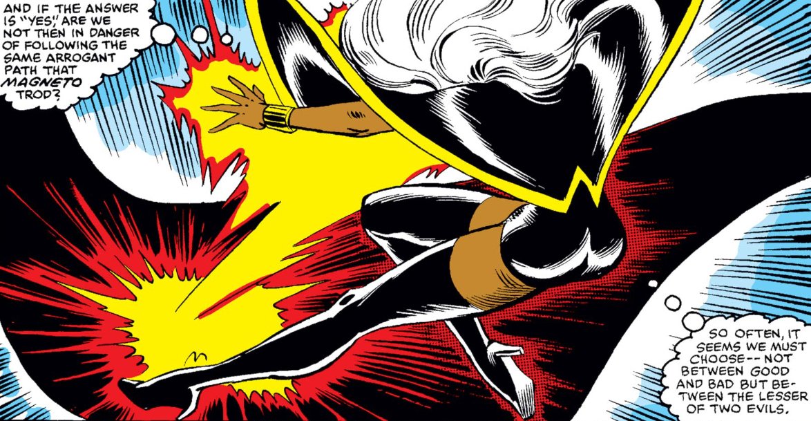 Ororo flies off wondering if she actually does have it what it takes to be a leader, questioning if her contemplation undermines her readiness for leadership, when the opposite is true. It was never Scott's tactical perspective, but her heart that makes Ororo a leader.