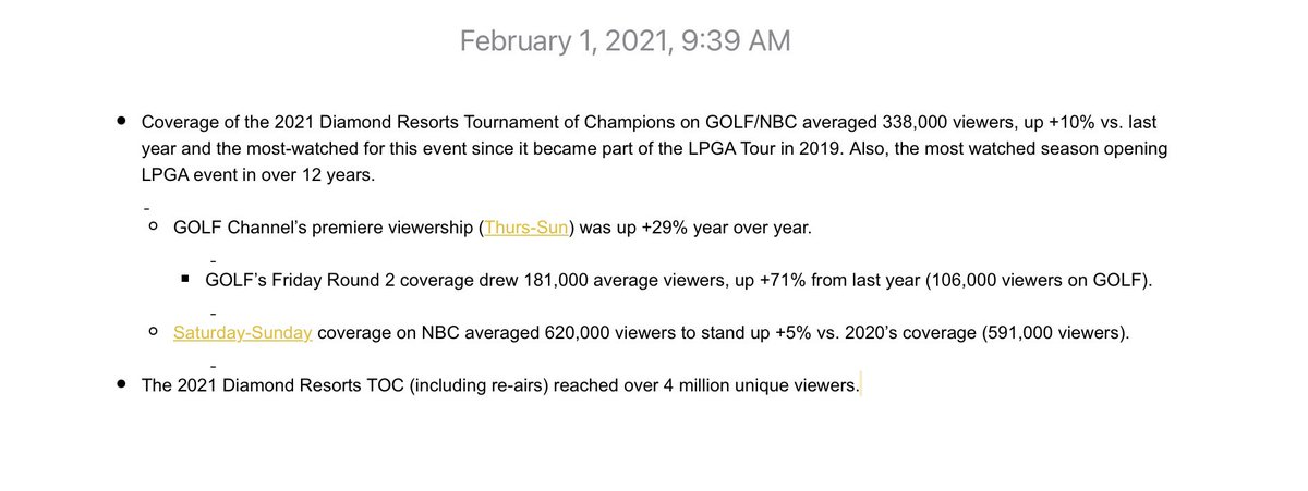 Mike Flaskey (@thevacationdr) on Twitter photo More great ratings data rolling in this morning from the <a href="/diamondresorts/">Diamond</a> #TournamentOfChampions. I canāt thank everyone enough for all of their hard work and the safety protocols that went into the execution this year. <a href="/LPGA/">LPGA</a> <a href="/NBCSports/">NBC Sports</a> <a href="/GolfChannel/">Golf Channel</a> <a href="/GolfweekNichols/">Beth Ann Nichols</a> #DiamondLPGA More great ratings data rolling in this morning from the <a href="/diamondresorts/">Diamond</a> #TournamentOfChampions. I canāt thank everyone enough for all of their hard work and the safety protocols that went into the execution this year. <a href="/LPGA/">LPGA</a> <a href="/NBCSports/">NBC Sports</a> <a href="/GolfChannel/">Golf Channel</a> <a href="/GolfweekNichols/">Beth Ann Nichols</a> #DiamondLPGA