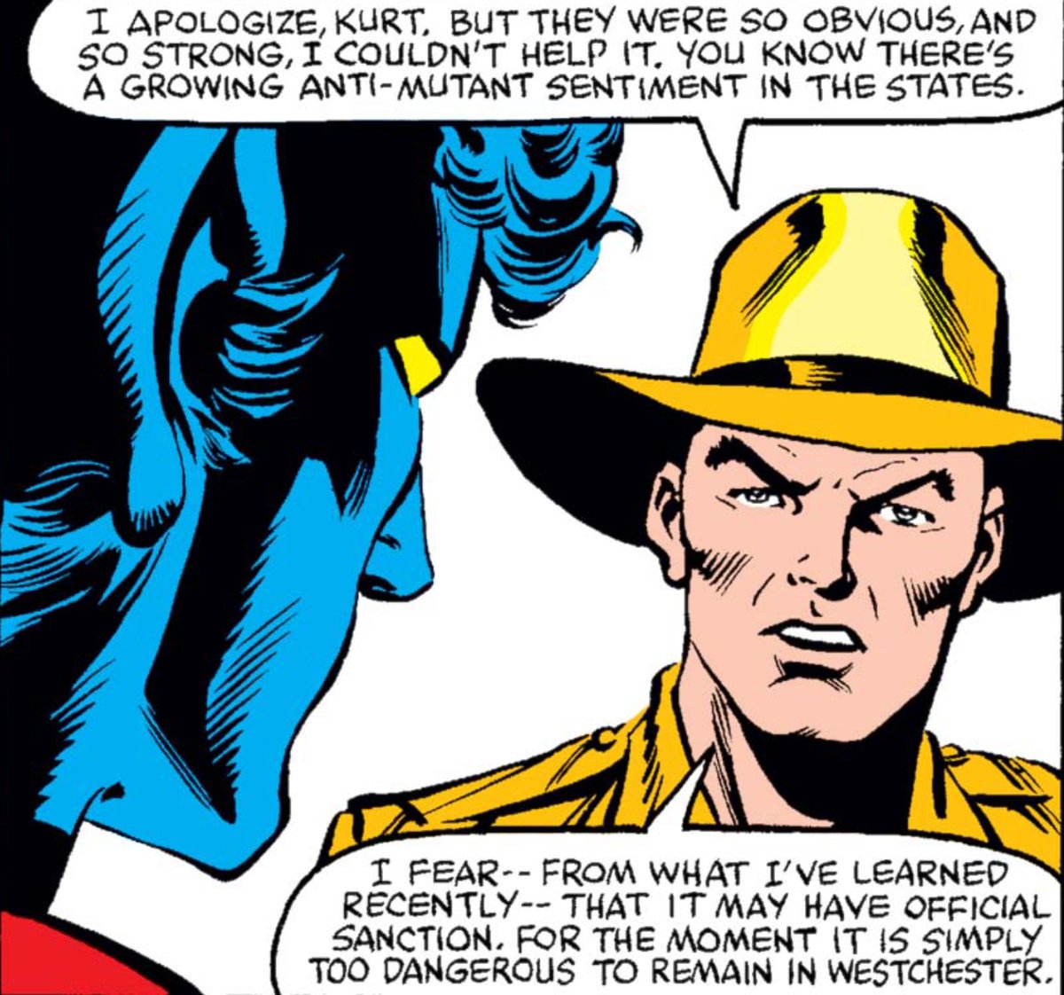 Elsewhere in the Bermuda Triangle and citing financial woes, Charles moves the team into Magneto's erstwhile octopus island. Kurt, reasonably has some concerns about this strange, uncharted place, but Charles will hear none of it and dismisses our furry elf's concerns.