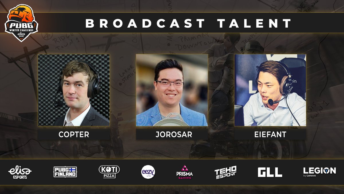 ❄️ PSL Elisa Esports PUBG Winter Challenge continues today with Round 3 G1 &amp; G2!

🏆 Round 3 | Group 1
🗺️ Best of 6
⏲️ 18:00 CET

🇬🇧 twitch.tv/elisaviihdespo…
🎙️ <a href="/CastByCopter/">Matti Korvenmaa</a>, @JoRoSaR, <a href="/EiefantTV/">Eiefant</a> 

🇷🇺 twitch.tv/odesskin
🎙️ <a href="/odessk1n/">odesskin</a> 

#esports #pubgesports #pubg #PSL