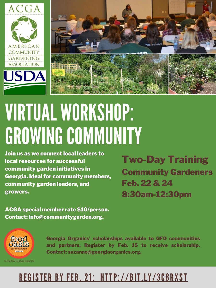 Garden Leaders, Growers, Eaters Georgia Organics Georgia Food Oasis American Community Gardening Association host this commuity garden leadership training. #iamgeorgiagrown Grow with us. Registration 

communitygarden.org/event-details/… Scholarships or Member Discounts available