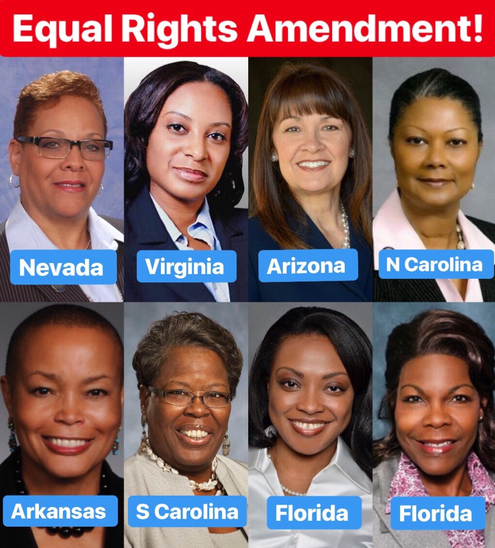 These women are leading the way on  #ERA today! @Senatorspearman NV  @LtGovStratton IL  @jcarrollfoy  @JennMcClellanVA  @SenatorLocke VA Sen  @VictoriaLSteele AZRep  @GCobbHunter SCSen  @xjelliot AKRep  @CunninghamNCRep NC @SenAudrey2eet &  @RepDotieJoseph FL #ERANow