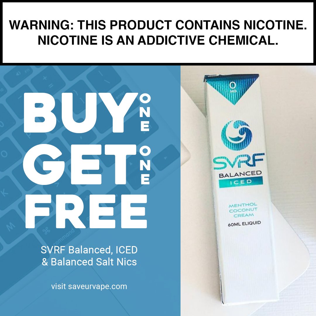 Monday blues are a thing of the past! Buy 1 SVRF Balanced bottle and Get 1 Free! 💙 Includes ICED and Balanced salt nic!

Taste the delicious blend of coconut and cream in every vape.

Use code FINDBALANCE at checkout.

SHOP NOW | link in bio