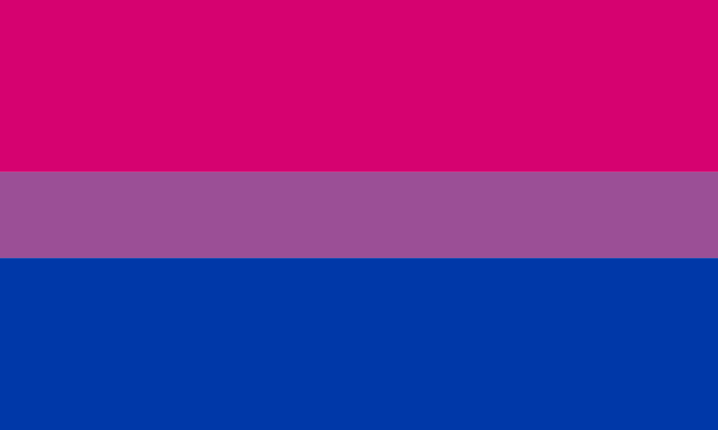 The bi pride flag was designed by Michael Page in 1998 to increase bi visibility. Here, the magenta stripe symbolises same sex attraction; the blue opposite sex attraction; with the lavender stripe representing the blending of both.