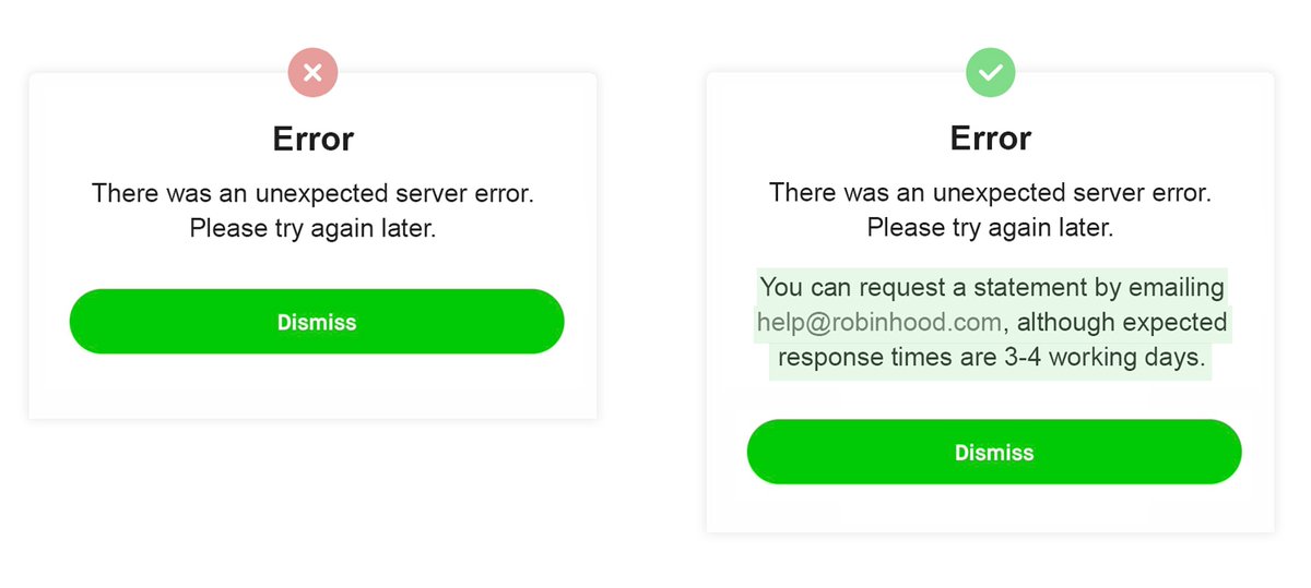 6. Over the weekend people were trying to leave Robinhood, but needed a statement to leave.Their 'statement download' feature was broken. Just a basic error without any alternative steps. This just wasn't good enough.