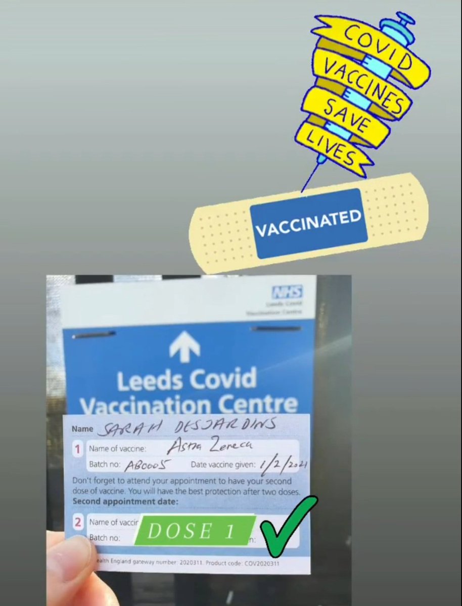 Sarah_DeeDee's tweet photo. Covid Vaccination Dose 1 ✅
#CovidVaccine #vaccine #Covid19UK #NHS #SaveLives https://t.co/zI2cW3H0Z4