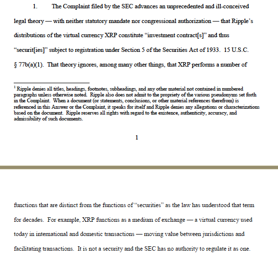 So, what are the arguments? First, "it's not a security." This is what we call "bald ipse dixit" but you don't really expect full briefing in an answer, so no harm no foul (and there was some of that in the Complaint as well, though more facts than conclusion in my view).