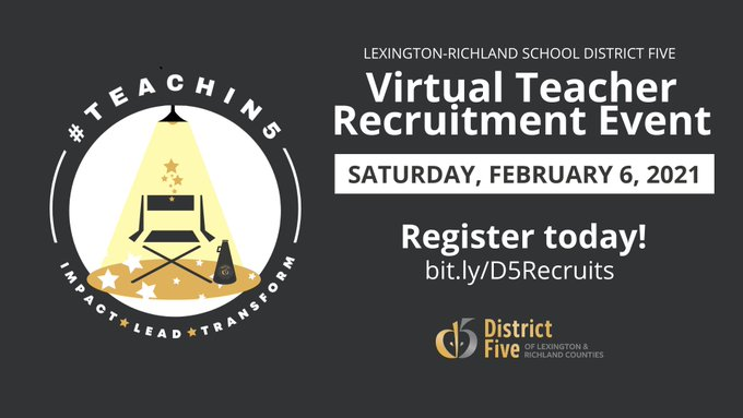Have you registered for virtual Teacher Recruitment Event yet? I can't wait to talk with YOU about the opportunities available for you to 👉#TeachIn5!👈bit.ly/D5Recruits