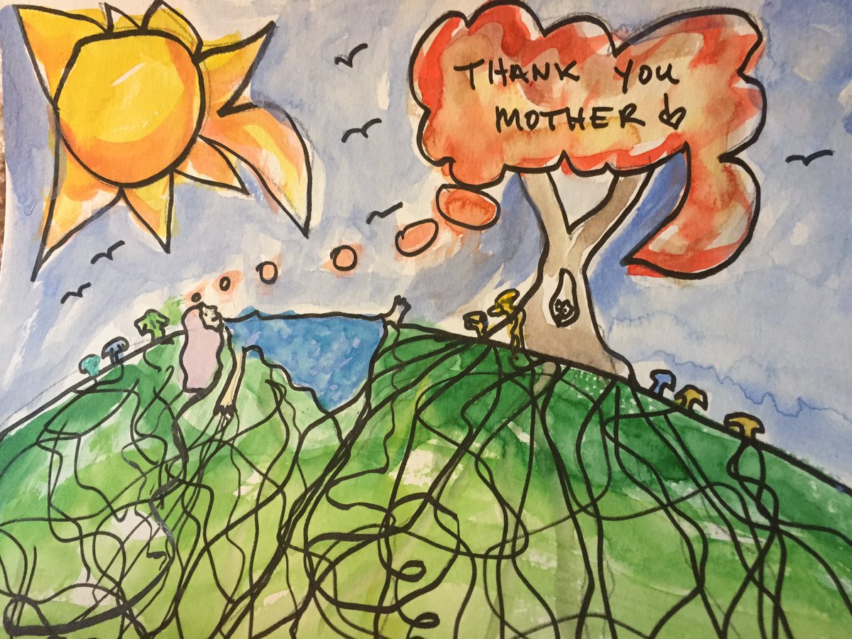 1/31 ❤️ #DrawingTogetherGM prompt re walking. Covid fatigue &amp; #Imbolc begged a self portrait of resting on our Mother. #GraphicMedicine #BrigidsDay