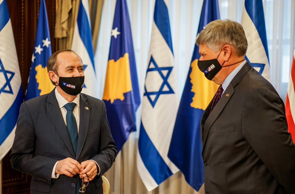 Avdullah's tweet photo. Today is a great day. The Republic of Kosovo and the state of Israel exchanged their diplomatic letters between the two countries 🇽🇰 🤝 🇮🇱Thank you USA for your strong support in this process. https://t.co/1e18nsPqoY