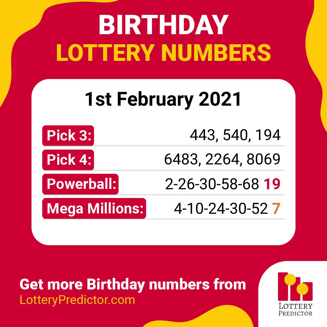 Birthday lottery numbers for Monday, 1st February 2021

#lottery #powerball #megamillions https://t.co/Ef3qaUDFeL