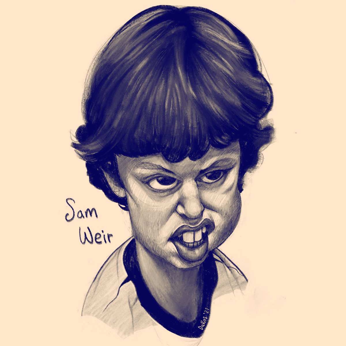 scottdaros's tweet photo. I love using pencils but I’m getting comfortable with #Procreate . I love #freaksandgeeks so I drew a #SamWeir #caricature #procreateillustration #portraitdrawing #hulu https://t.co/6vcMnr7nGg
