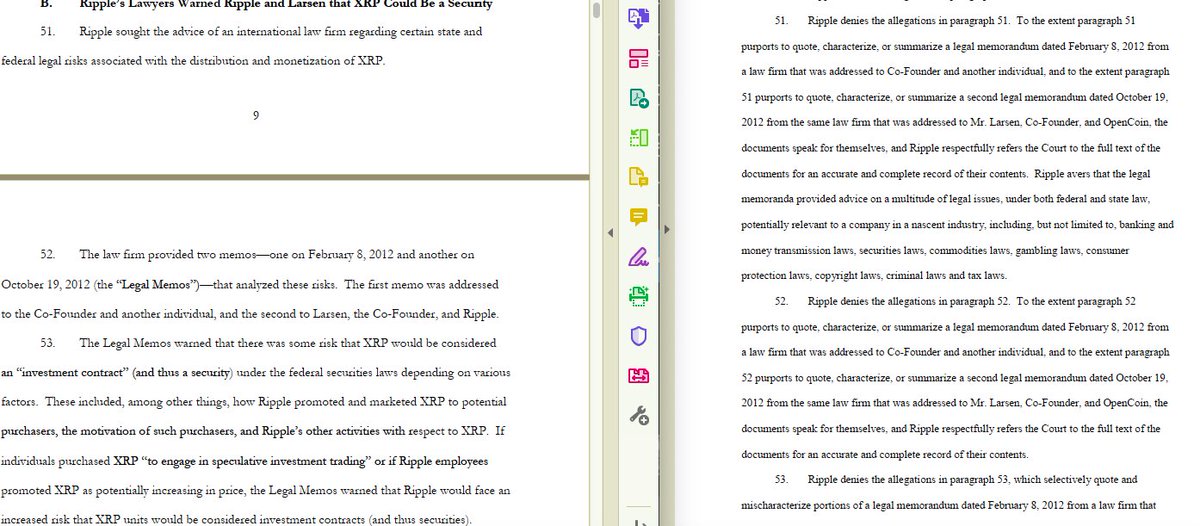 Ripple says that the SEC selectively quotes from the law firm opinion letter -- I suspect we'll eventually see that as an exhibit (though maybe filed under seal). Sadly, not here.
