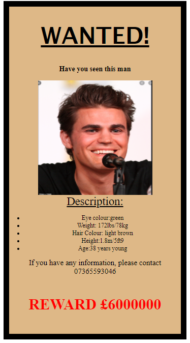 OLSP_BusICT's tweet image. Look at this poster @replit and @dressCodeHQ created by our S4 pupil Emma who has massively enjoyed the resources to hone her HTML and CSS skills. Thank you! Well done Emma - excellent wanted poster! #TeamOLSP #futurewebdeveloper #codesnippet
