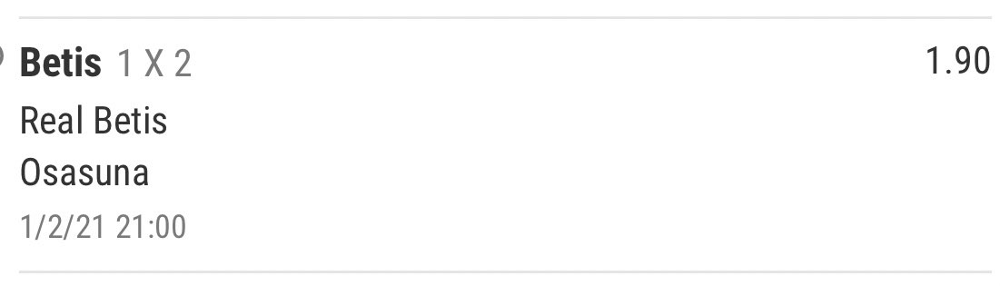 Pick FREE 🇪🇸⚽️ 
Gana Real Betis / cuota 1.90 / stake 1 

para más contenido , unete a telegram:

t.me/tipsgalicia