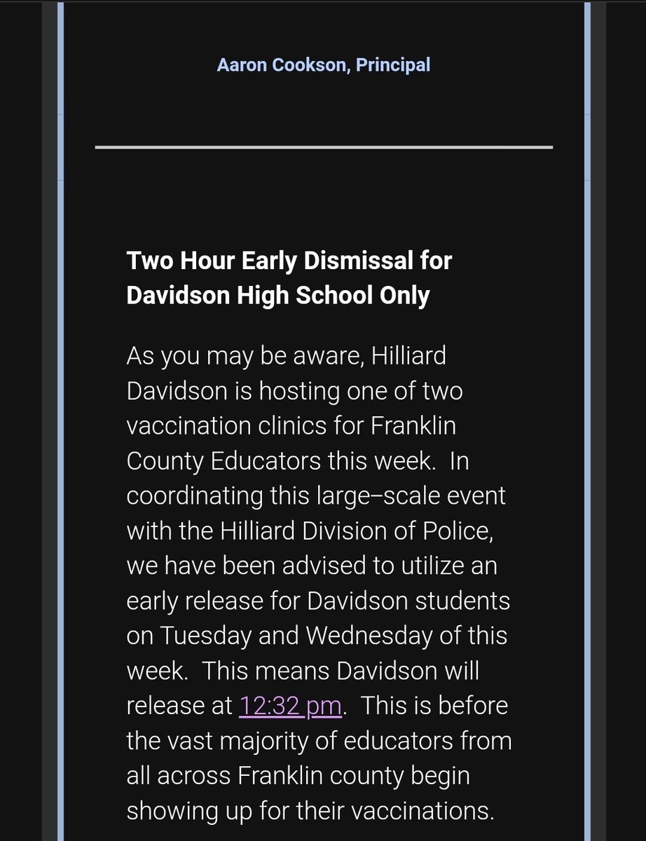 DavidsonHS's tweet photo. 🚨 Davidson families, please read the information below closely regarding our 2-hour early release schedule for Tuesday &amp; Wednesday, February 2nd &amp; 3rd.  This schedule ONLY applies to Davidson HS. 🚨 https://t.co/sFDfeCHEQc