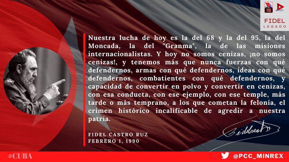 PCC_MINREX's tweet photo. #FraseDelDía #Cuba🇨🇺 #FidelCastro 1ro de #febrero de 1990. Nuestra lucha de hoy. #TenemosMemoria #HastaLaVictoriaSiempre #CubaViva #LegadoMINREX 
@CubaMINREX https://t.co/Et8CBqgLvS
