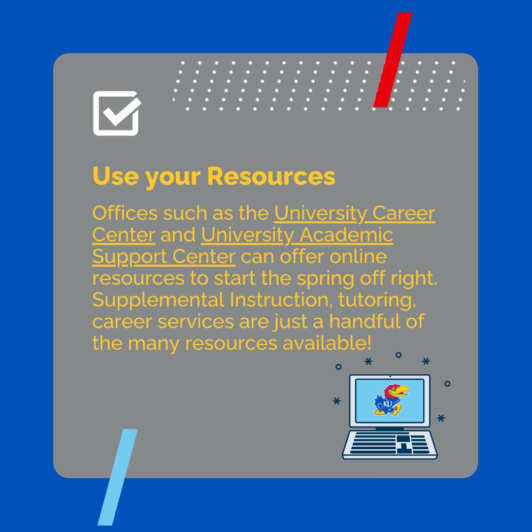 As a KU student, you have access to so many resources!  @kucareer and  @KU_UASC are just a few of the many resources available and offer some amazing services.